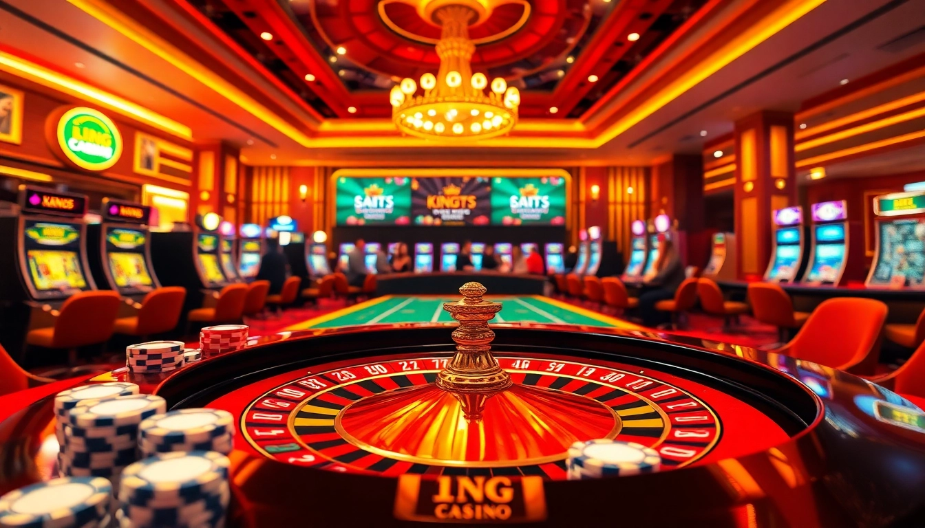 Exciting casino scene with players at a roulette table and vibrant elements promoting king333.club.