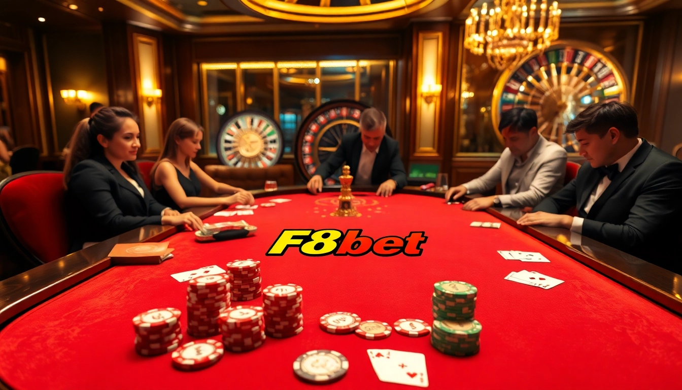 Experience high-stakes poker at F8bet's elegant casino table with thrilling gameplay.