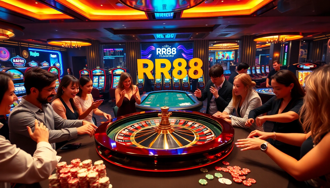Players engaging at the RR88 roulette table in a luxurious casino setting.