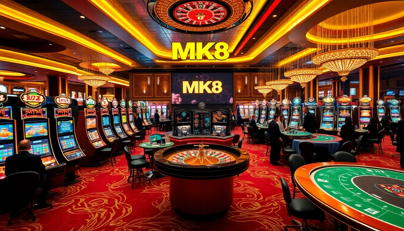 Experience MK8 in a luxurious casino featuring vibrant gaming tables and exciting betting action.