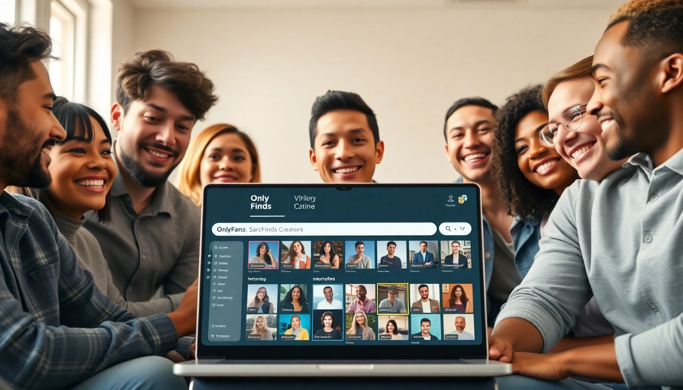 OnlyFans Search results displayed on a laptop, showcasing diverse creators and categories.