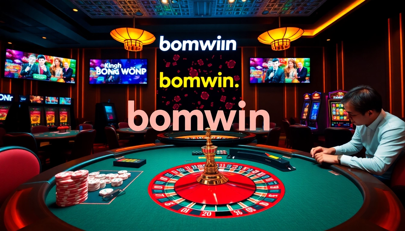 Experience the thrill of Đăng nhập bomwin at a luxurious casino with poker and roulette tables.