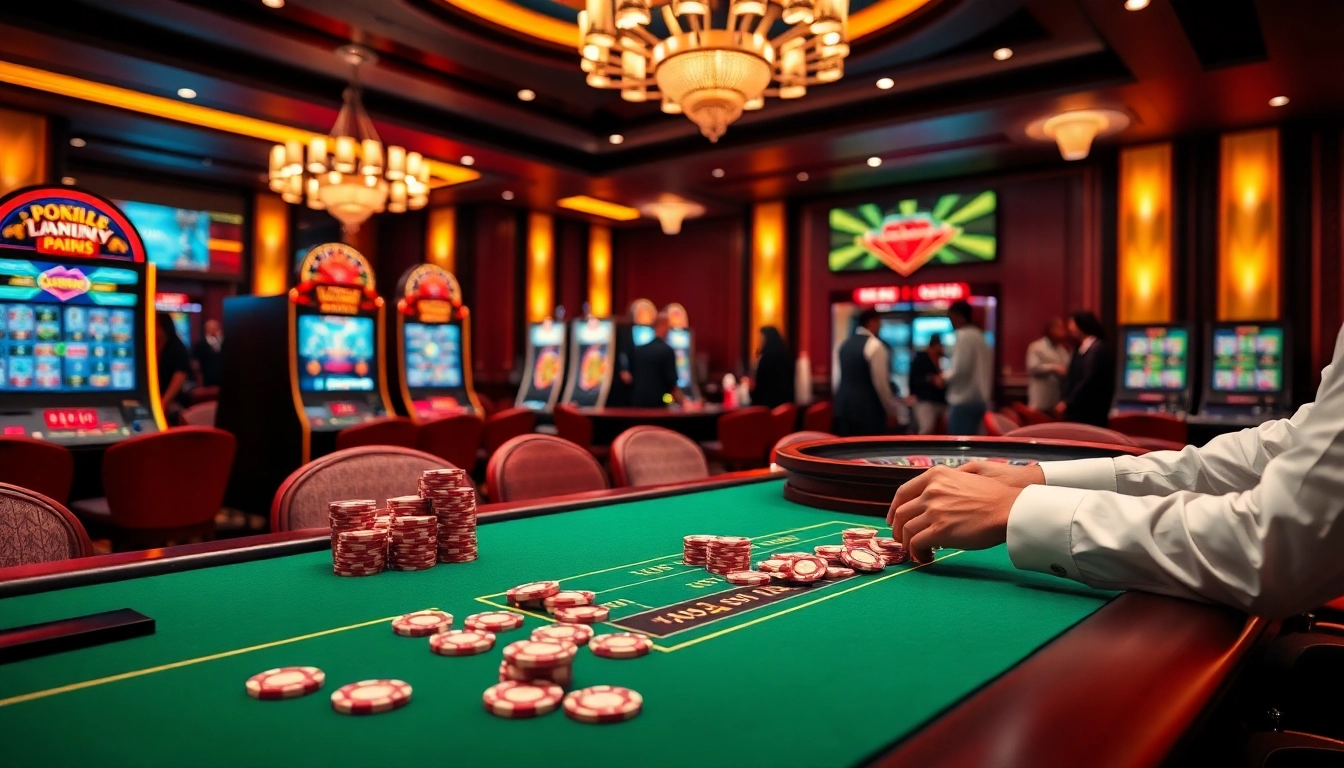 Experience excitement at hm88 web as players engage with casino tables and slot machines.