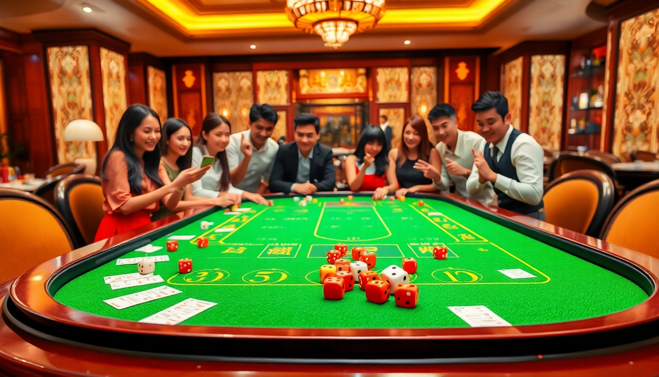 Players engaging with the app tài xỉu online at a luxurious casino gaming table.