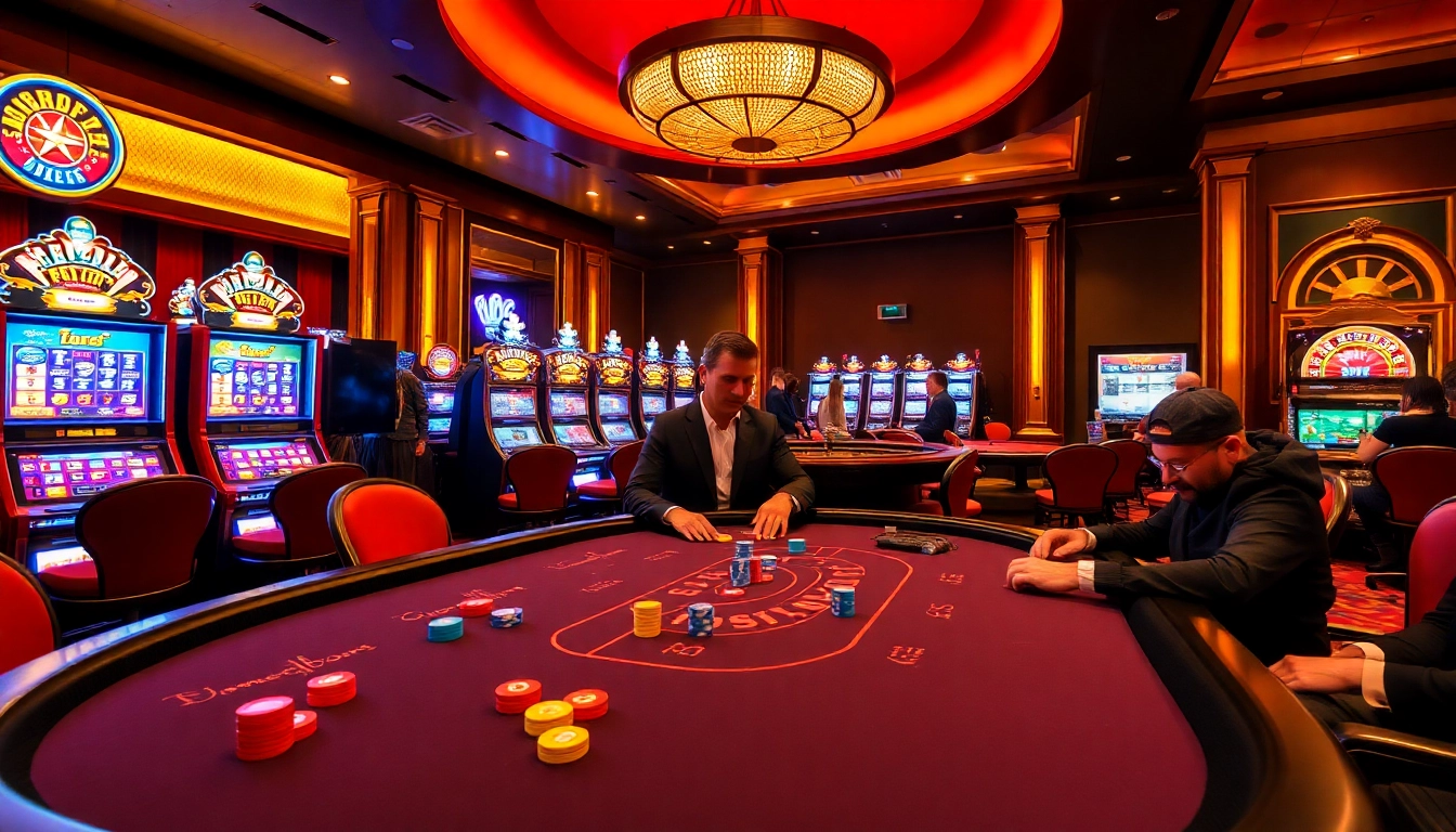 Engage in thrilling gameplay at b52 club casino with vibrant poker tables and slot machines.