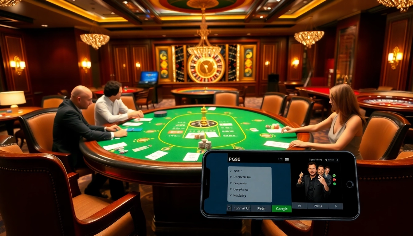 Engaging players at a poker table while showcasing the pg88 đăng nhập online interface for modern gambling.