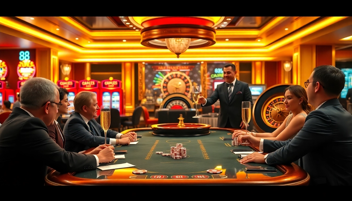 High-stakes gamblers engaging at the 88i casino tables under luxurious lighting.