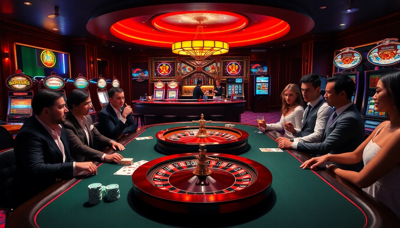 S8 casino thrilling atmosphere with players enjoying poker at a vibrant casino table.