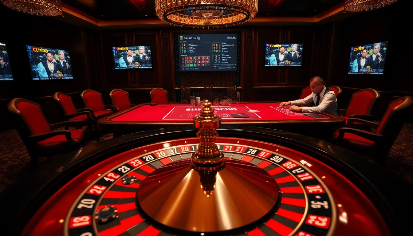 Experience the excitement of keluaran china with a luxurious casino scene featuring roulette and poker.