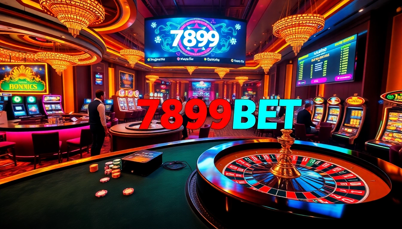 Experience high-stakes action at 789BET casino with vibrant chips, cards, and roulette tables.