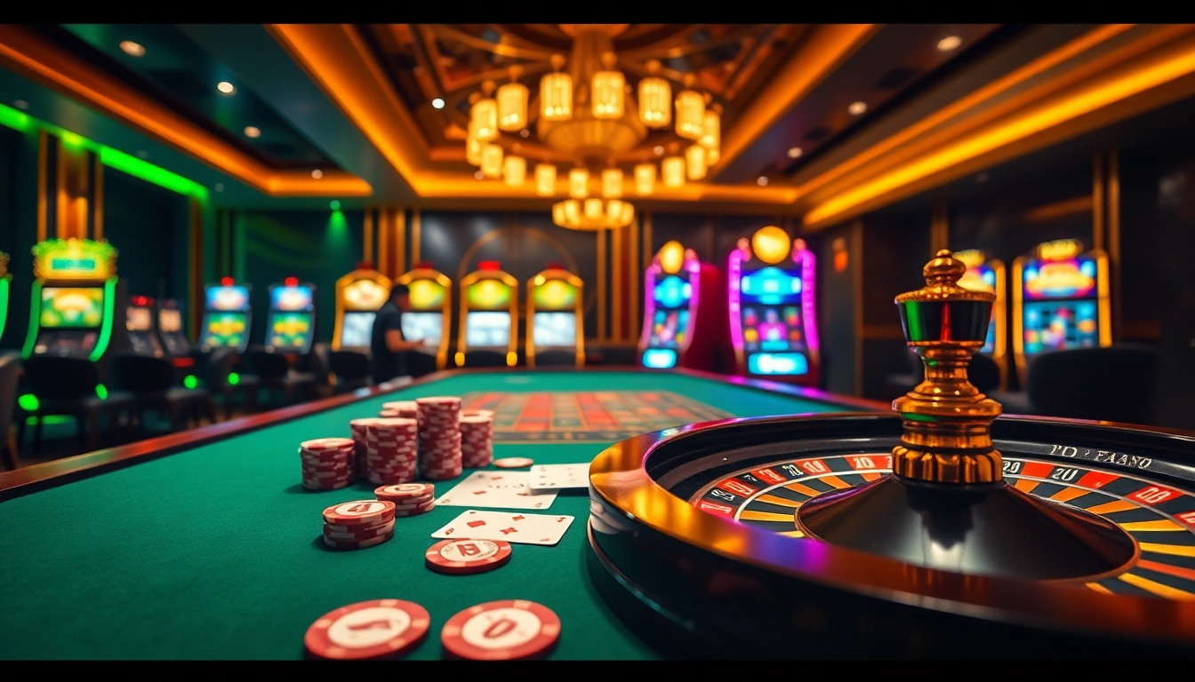 Pushpa Club casino scene with poker chips and roulette wheel creating an exciting gambling atmosphere.