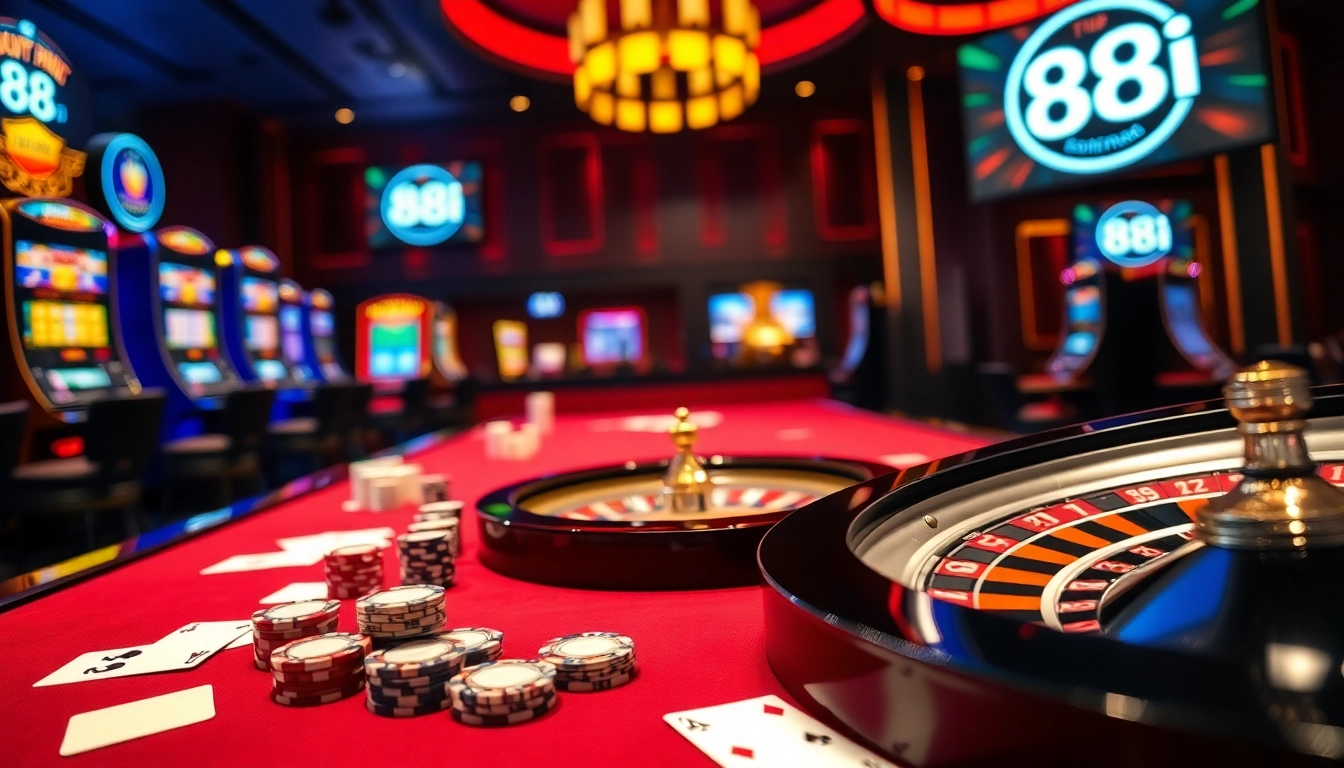Experience thrilling gameplay at 88i's luxurious casino with poker chips and roulette.