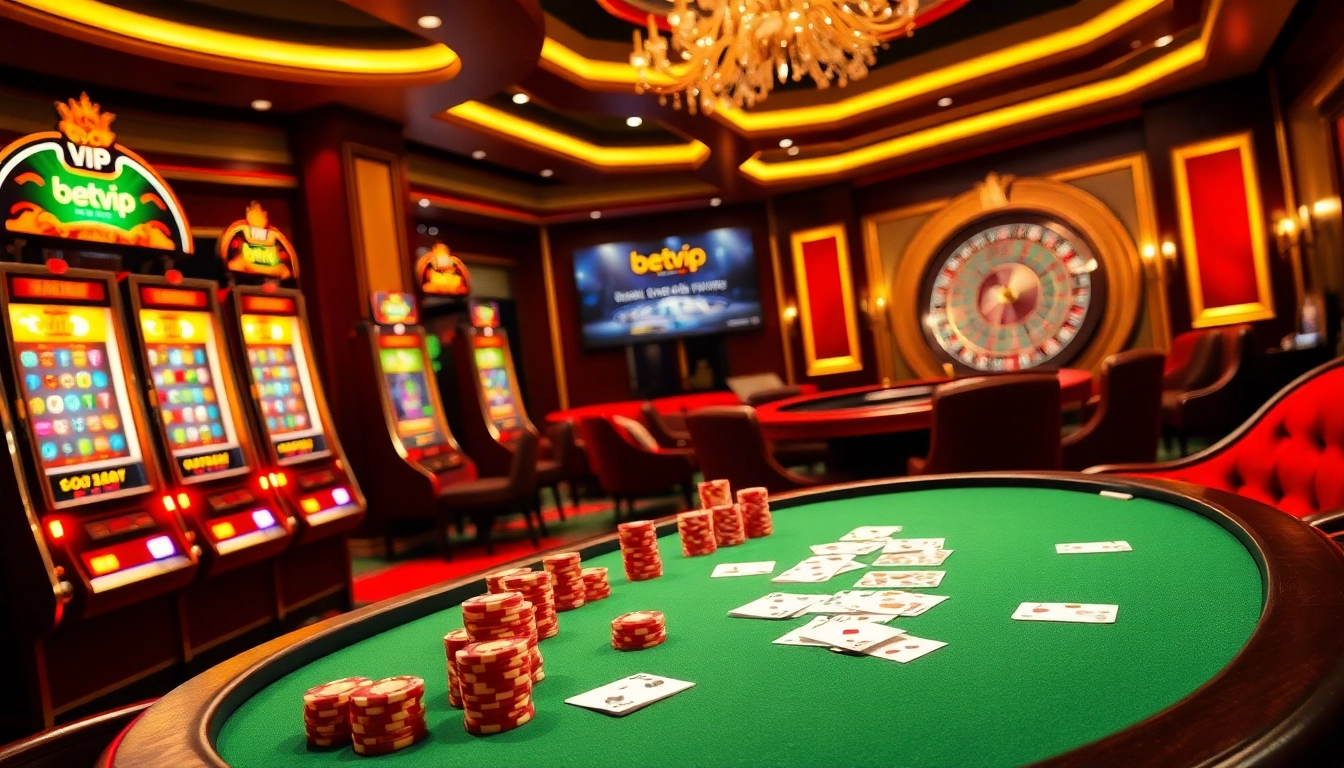 Trải nghiệm cảm giác cược cao tại casino trực tuyến BetVIP với bàn poker sang trọng và máy đánh bạc sống động.