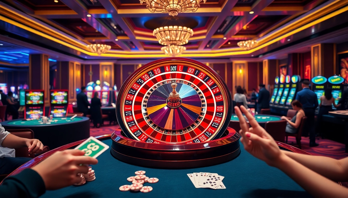 Gambling at GG88 with players celebrating wins at a luxurious casino roulette table.