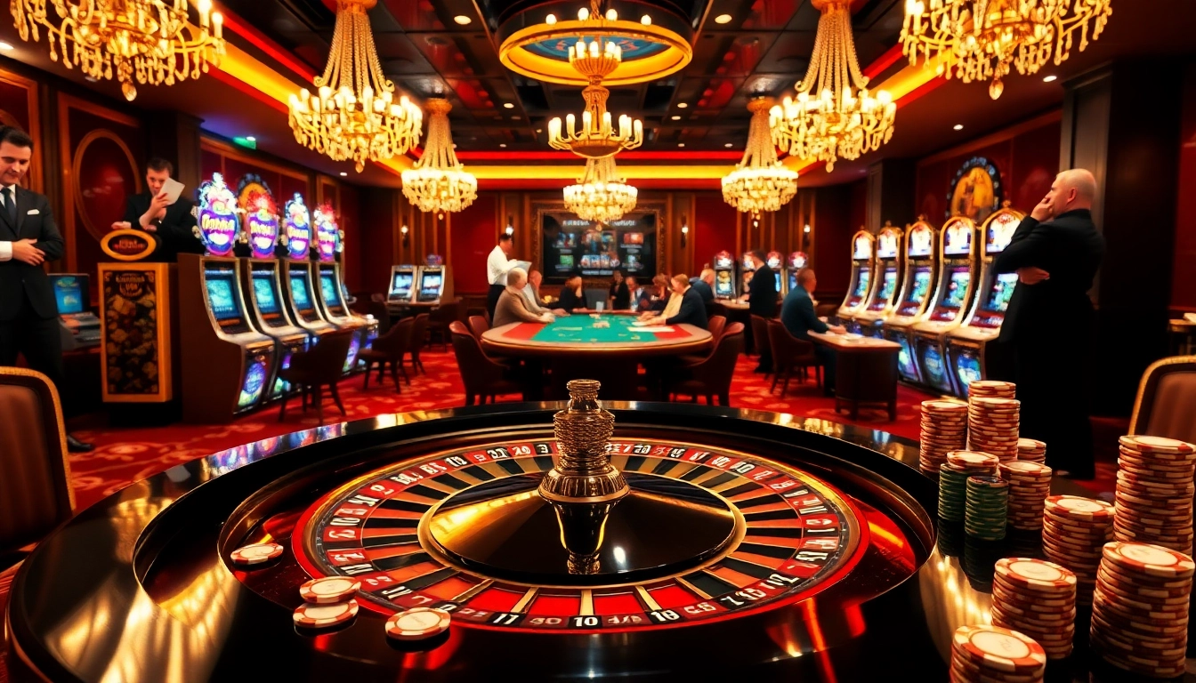 Players enjoy high-stakes games at ST66 casino tables, surrounded by colorful chips and excitement.