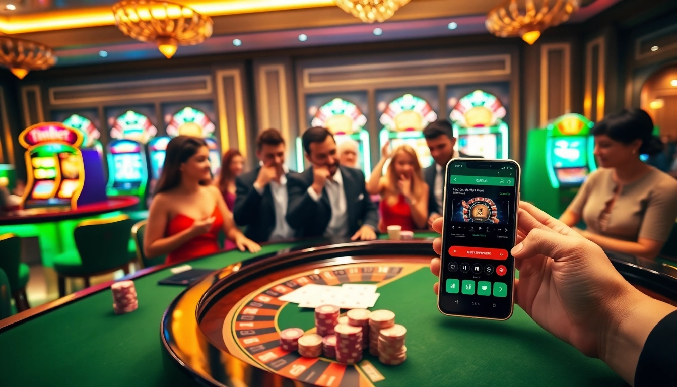 Experience thrilling gambling action at thabet's luxurious casino with players engaging at a vibrant gaming table.