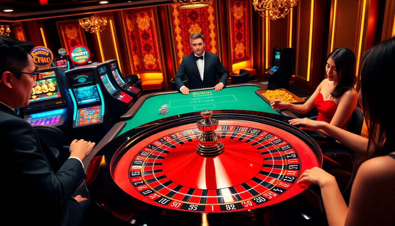 kkwin players enjoying a thrilling roulette experience in a luxurious casino setting.