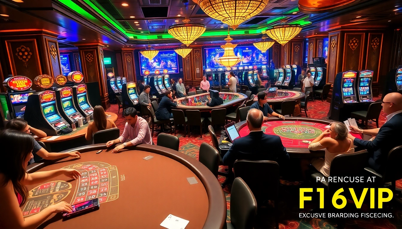 Players enjoying thrilling games at f168 okvip casino, featuring poker and roulette tables.