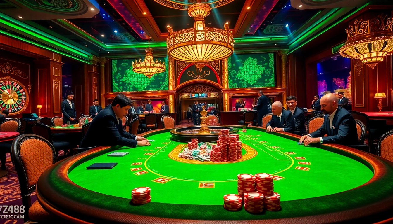 Experience excitement at Nhà cái 789club with professional gamblers at a luxurious casino table.