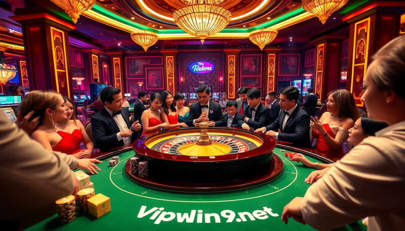 Experience the excitement of gambling at vipwin79.net with a luxurious casino scene showcasing roulette.