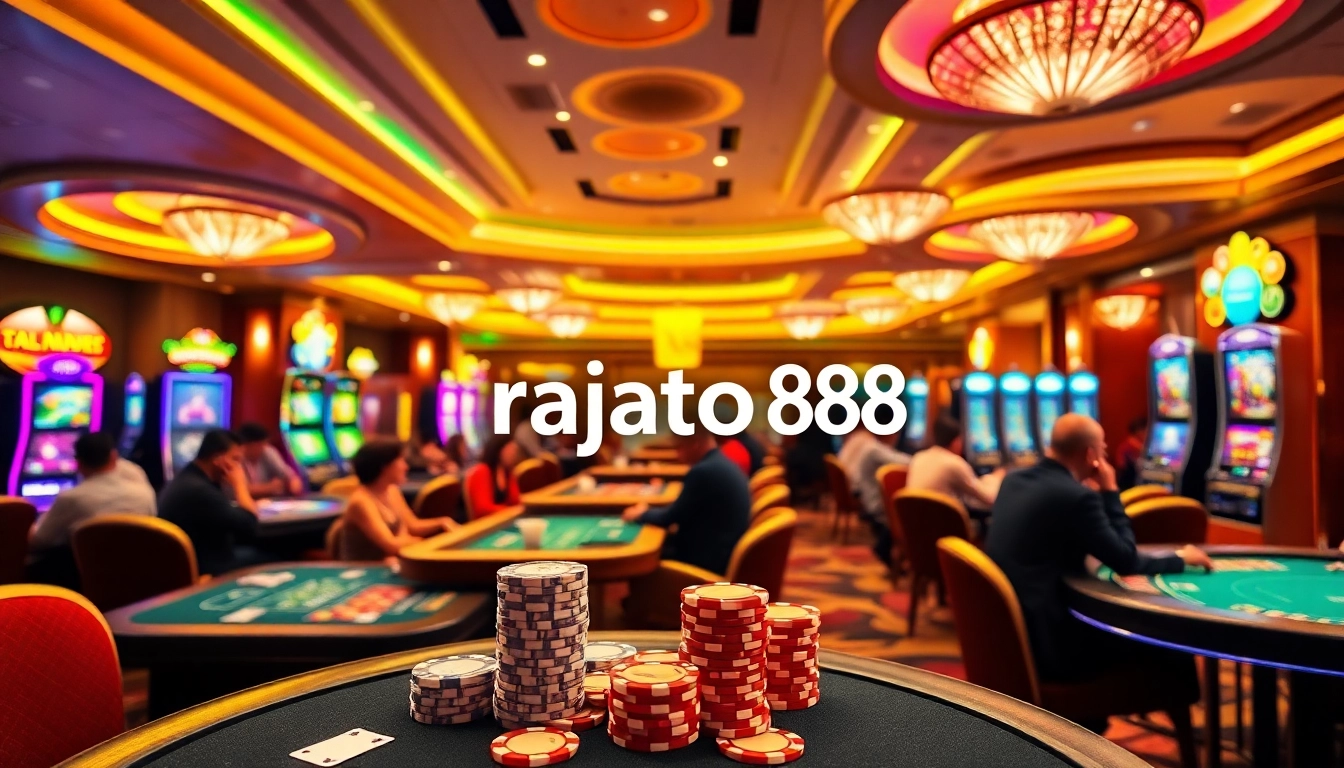 Engaged players enjoying slot machines and card games at rajatoto88 casino.