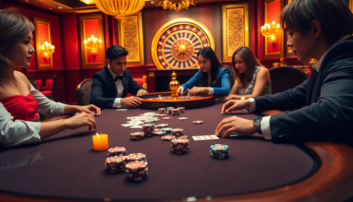 Navigating strategies at Nhà cái OKKING's high-stakes poker table with chips and cards in play.