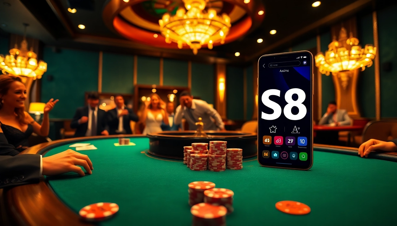 Players strategizing at an S8 gaming table, immersing in luxurious casino action.